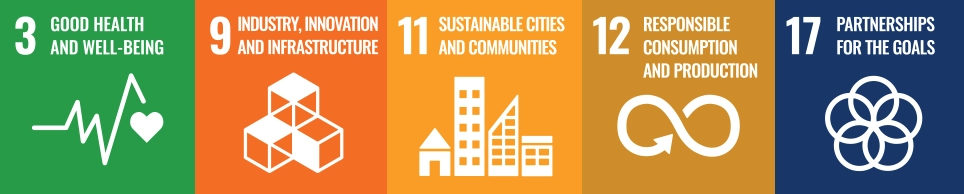 UN SDG icons: Good Health & Well-being, Industry, Innovation & Infrastructure, Sustainable Cities & Communities, Responsible Consumption & Production, Partnerships for the Goals